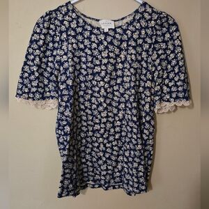 Sezane Blue and White Floral Clea Blouse